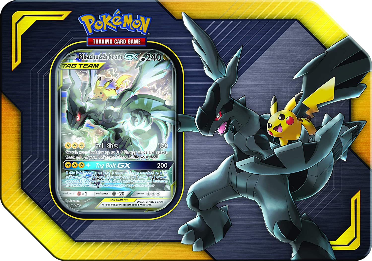 Pokemon Pikachu & Zekrom-GX TAG TEAM Tin stockfoto